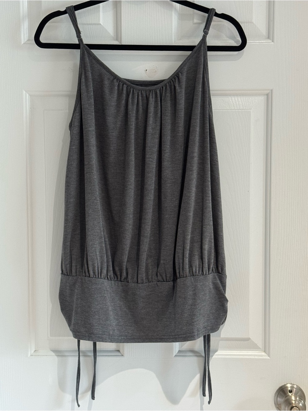 Women’s Adjustable Grey Spaghetti-Strap Blouson Tunic Top